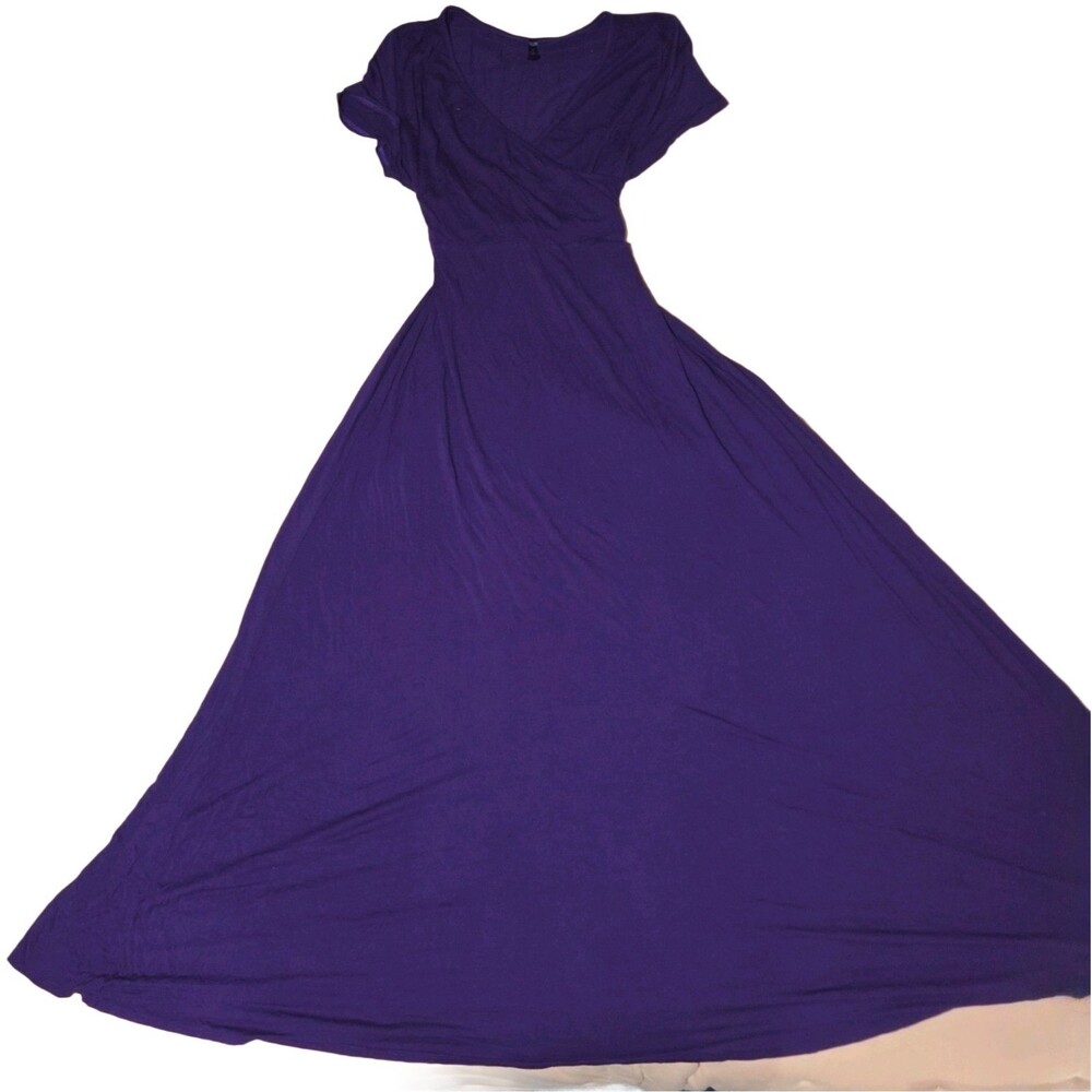 Rags & Couture Women's Plus Purple Solid V-Neck Short Sleeve Wrap Maxi Dress 3XL